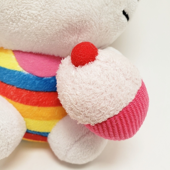 Ty Sanrio Hello Kitty Plush Rainbow Stripes with Pink Cupcake - Picture 3 of 11